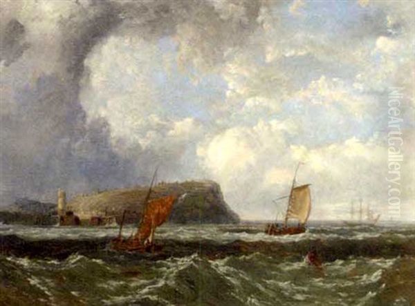 A Stiff Breeze Off The Harbour Mouth Oil Painting by Arthur Joseph Meadows