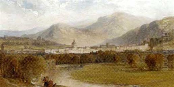 A Continental Town On The Banks Of A River Oil Painting by Arthur Joseph Meadows