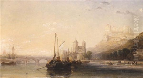 Huy On The Meuse, Morning Oil Painting by Arthur Joseph Meadows