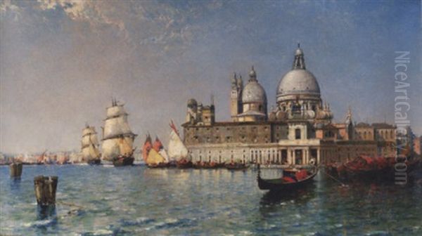 Venice, Flood Tide - The Dogana And Santa Maria Della Salute Oil Painting by Arthur Joseph Meadows