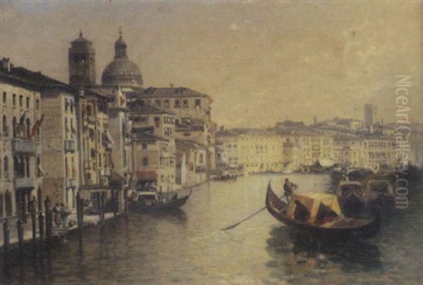 Gondolas On A Venetian Canal by Arthur Joseph Meadows