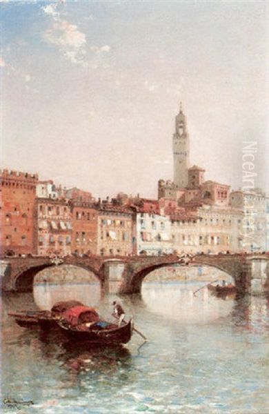 S. Trinita Bridge, Florence Oil Painting by Arthur Joseph Meadows