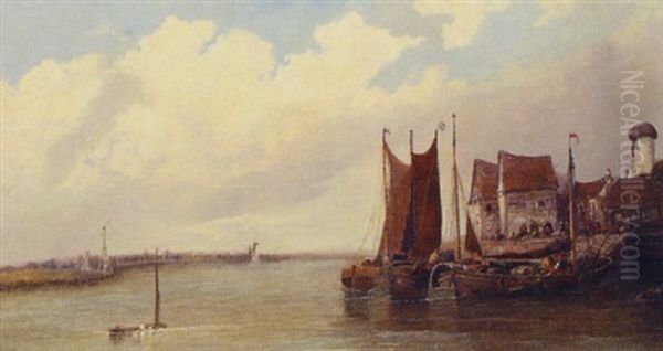 On The Maas Near Dordrecht, The Junction Of The Dort And Maas Oil Painting by Arthur Joseph Meadows