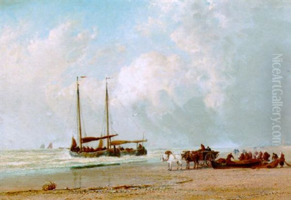 Schevingen Beach Oil Painting by Arthur Joseph Meadows