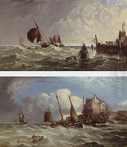 Dutch Boats Running For Shelter Oil Painting by Arthur Joseph Meadows