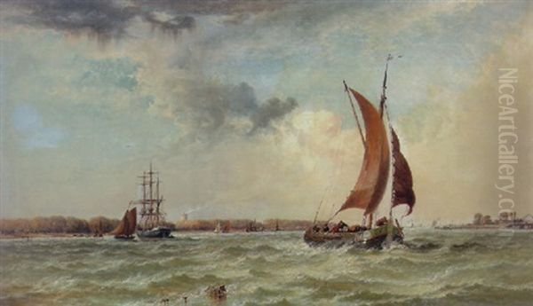 On The Maas, Near Rotterdam Oil Painting by Arthur Joseph Meadows