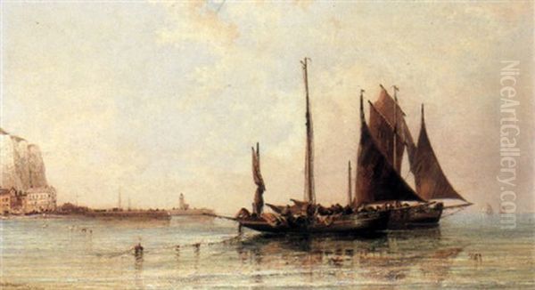 Luggers Off Triport Harbour Oil Painting by Arthur Joseph Meadows