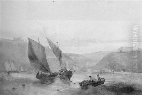 Shipping Off Whitby Oil Painting by Arthur Joseph Meadows