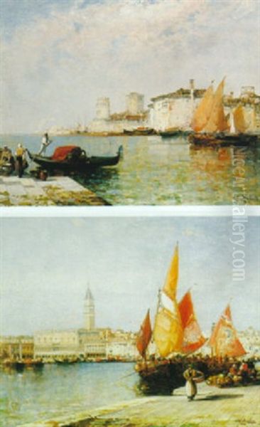 Venice With The Doges Palace And Campanile (+ St. Nicolo, Venice; Pair) Oil Painting by Arthur Joseph Meadows