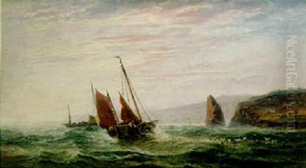 Off The Dawlish Coast At Sunrise Oil Painting by Arthur Joseph Meadows