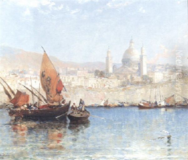 The Bay Of Genoa Oil Painting by Arthur Joseph Meadows