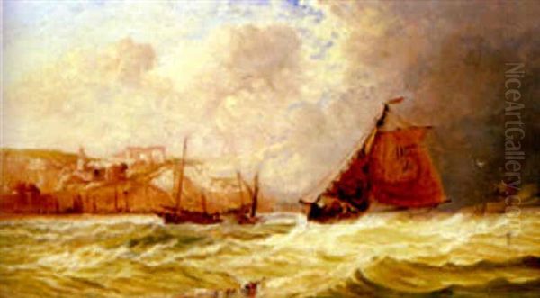 Fishing Boats Off Dieppe Oil Painting by Arthur Joseph Meadows