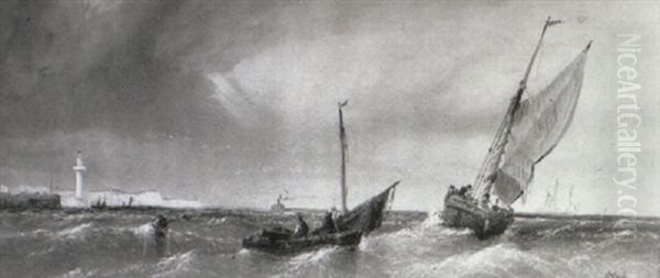 Fishing Boats Off Yarmouth Oil Painting by Arthur Joseph Meadows