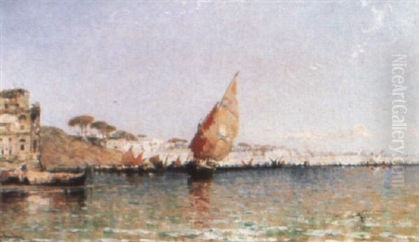 Posilippo, Bay Of Naples Oil Painting by Arthur Joseph Meadows