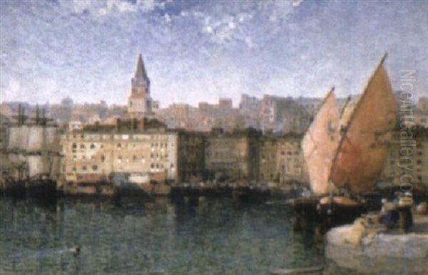 Marseilles Harbor Oil Painting by Arthur Joseph Meadows