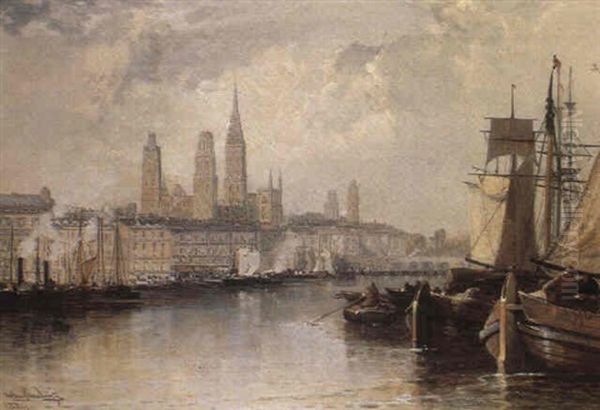 Rouen On The Seine Oil Painting by Arthur Joseph Meadows