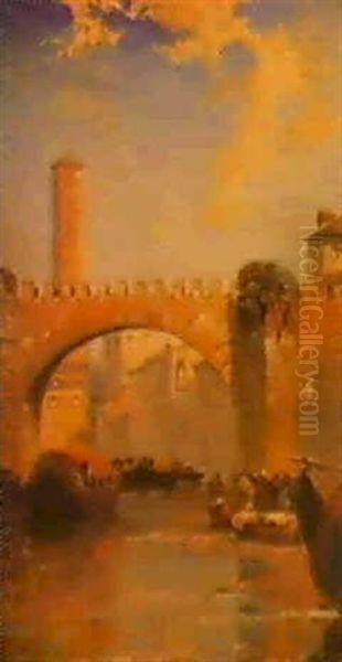 The Old Bridge, Verona Oil Painting by Arthur Joseph Meadows