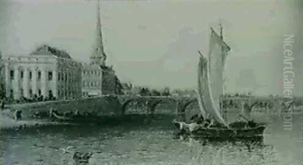 River Scene On The Loire & A Companion Piece Oil Painting by Arthur Joseph Meadows