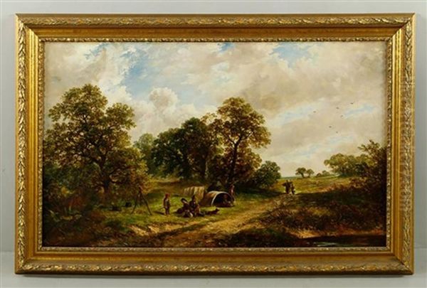 Rural English Countryside Landscape With Figures Oil Painting by James E. Meadows