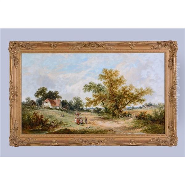 Landscape With Children On A Path Oil Painting by James E. Meadows