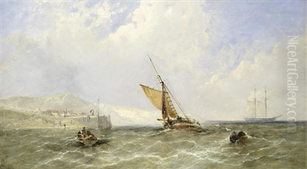 Shipping Off A Coast Oil Painting by James E. Meadows