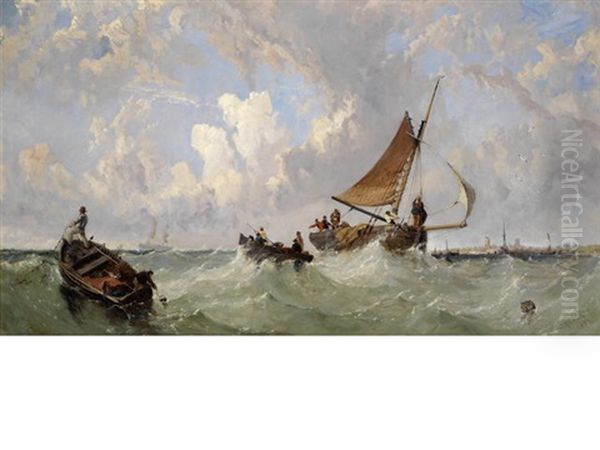 Shipping Off The Dutch Coast Oil Painting by James E. Meadows