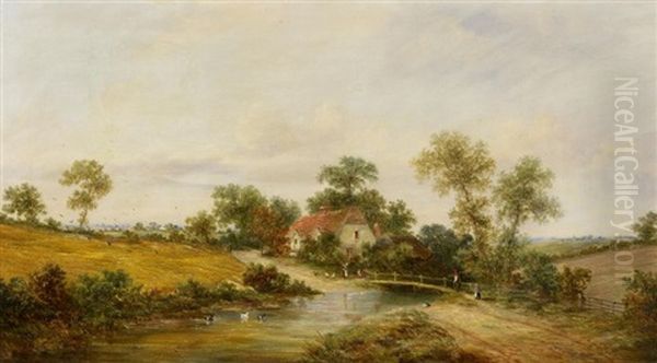 Englische Landschaft Mit Bauerngehoft Oil Painting by James E. Meadows