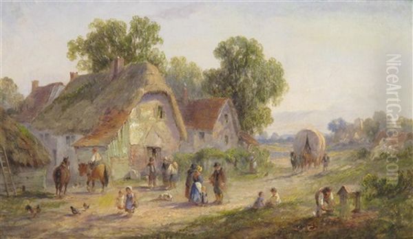 Village Scene Oil Painting by James E. Meadows