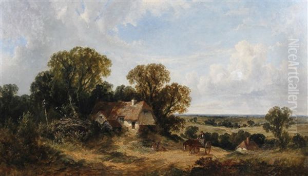 Landscape With Cottage And Cart On A Path Oil Painting by James E. Meadows