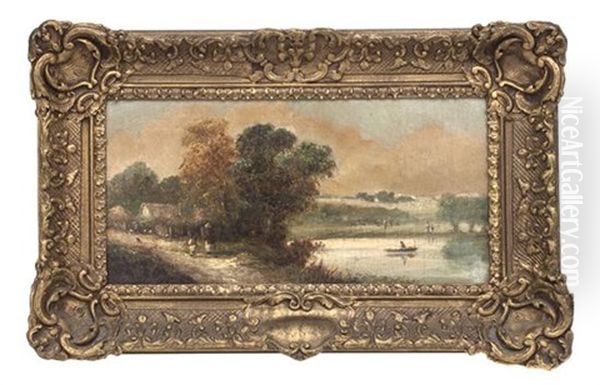 Lake Scene Oil Painting by James E. Meadows