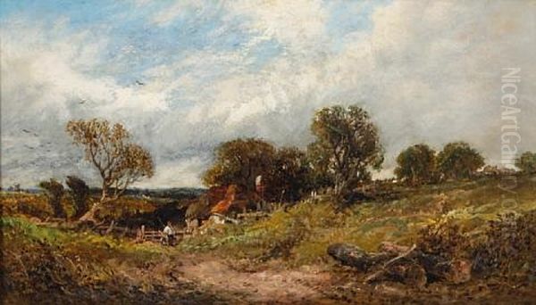 A Cottage In A Rural Landscape Oil Painting by James E. Meadows