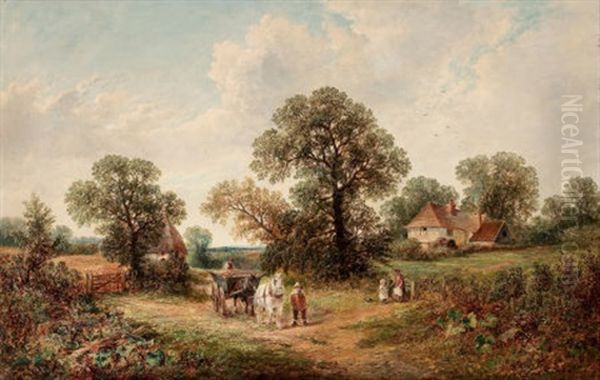 Sussex Landscape (rural Scene With Hay Cart) Oil Painting by James E. Meadows