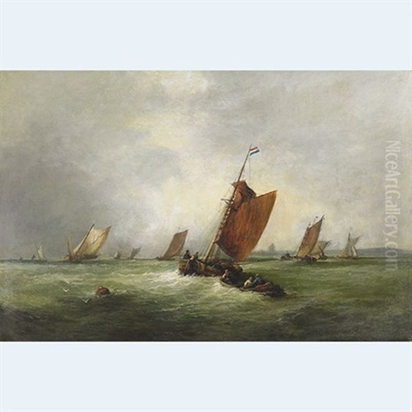 Shipping Off The Coast Oil Painting by James E. Meadows