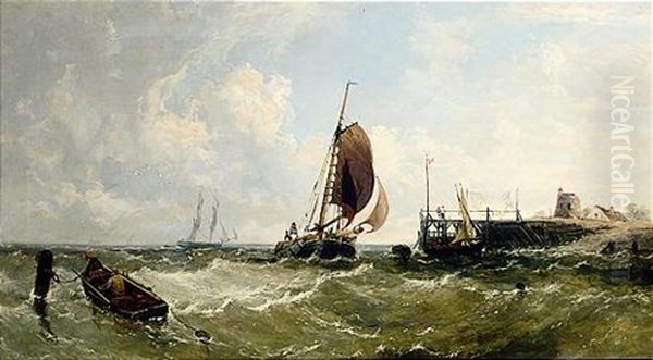 Shipping Off The Needles, Isle Of Wight Oil Painting by James E. Meadows