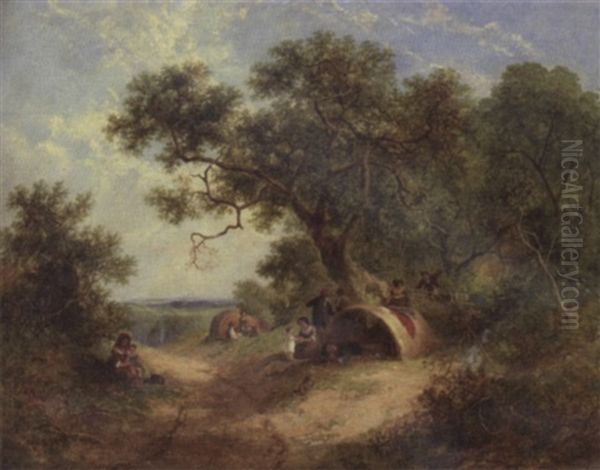 Gypsy Encampment In The New Forest Oil Painting by James E. Meadows