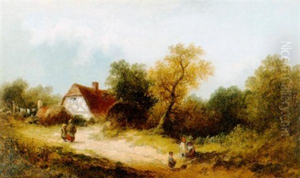 Landschaft Mit Bauernhof Oil Painting by James E. Meadows