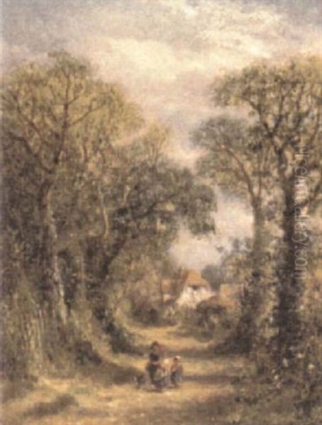 Figures On A Country Lane Oil Painting by James E. Meadows