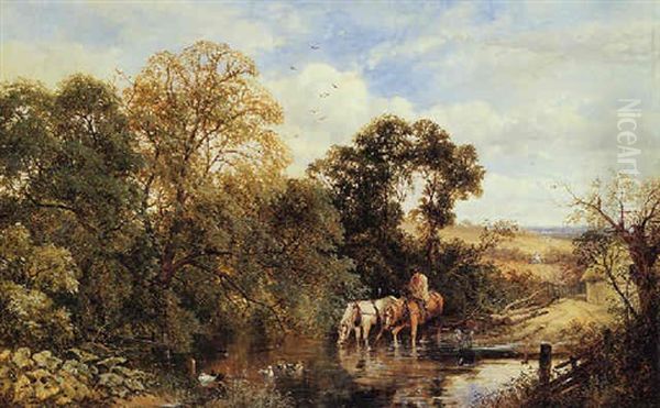 Watering Horses Oil Painting by James E. Meadows