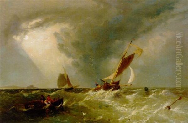 Getting The Nets In Before The Squall Oil Painting by James E. Meadows