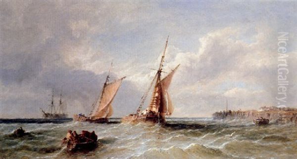 Fishing Vessels Returning Home Oil Painting by James E. Meadows