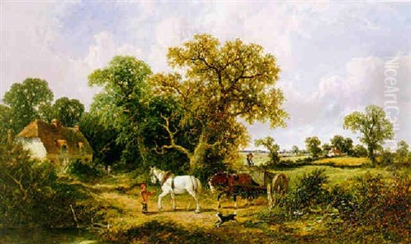 A Horse-drawn Cart Near A Cottage Oil Painting by James E. Meadows