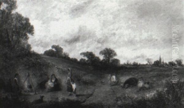 Landscape With Gypsies Oil Painting by James E. Meadows