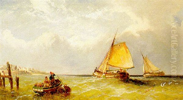 Fishermen With Their Pots Offshore Oil Painting by James E. Meadows