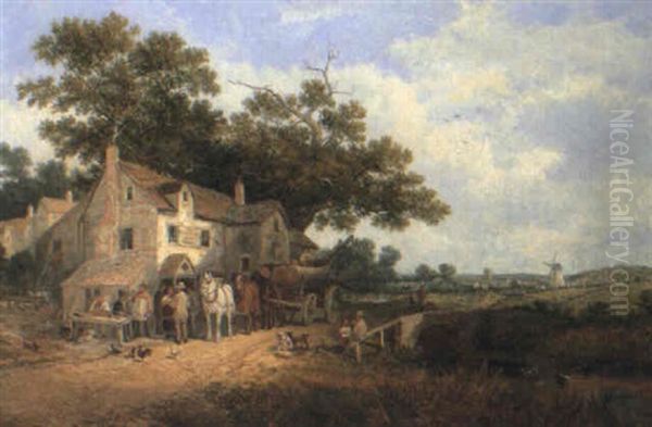 Outside The Woodman's Arms Oil Painting by James E. Meadows