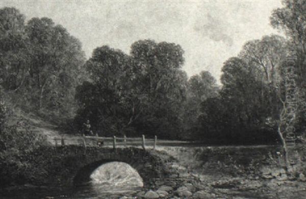 Old Bridge And Weir Priory, Brecon, South Wales Oil Painting by James E. Meadows