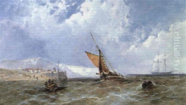 Shipping Off A Coastline Oil Painting by James E. Meadows