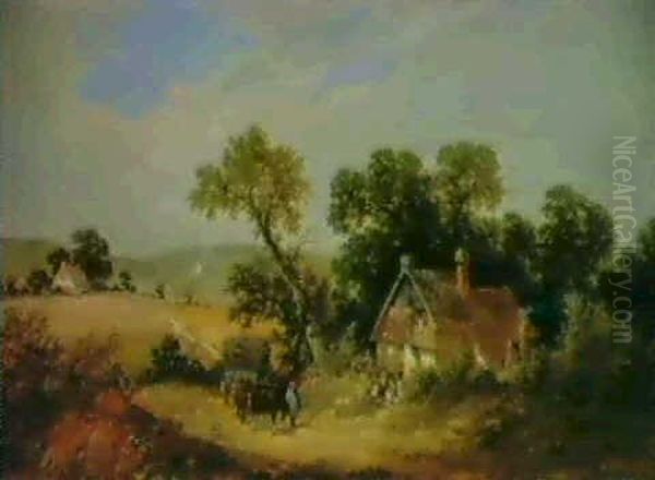 A Roadside Cottage Oil Painting by James E. Meadows