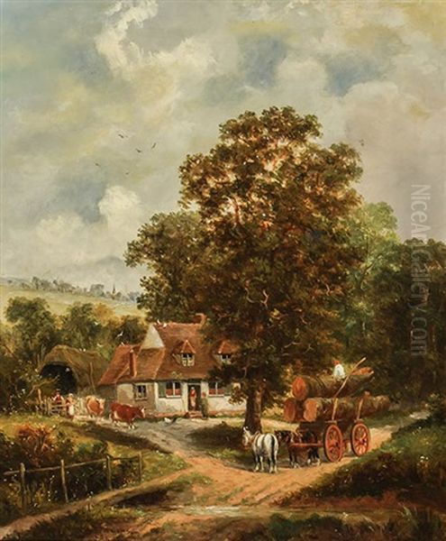 Rural Landscape With Cottage Oil Painting by William Meadows