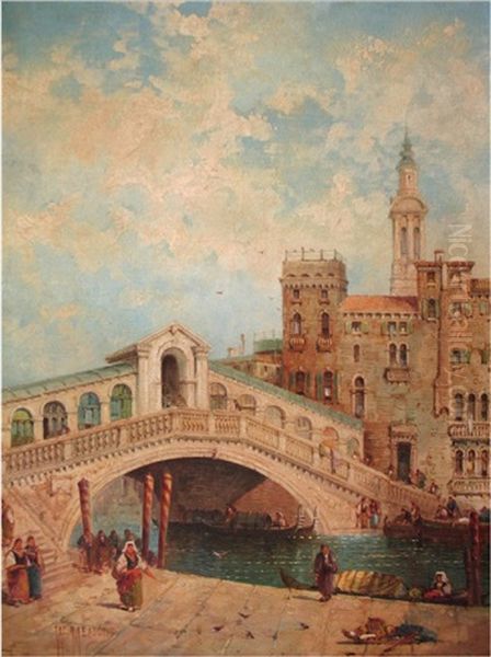 Venice: The Rialto Bridge; Scuola Grande Di S. Marco (2 Works) Oil Painting by William Meadows