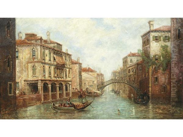 Gondolas On A Venetian Backwater Oil Painting by William Meadows